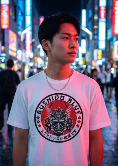 武士道ブルー・ジャパンシャツ